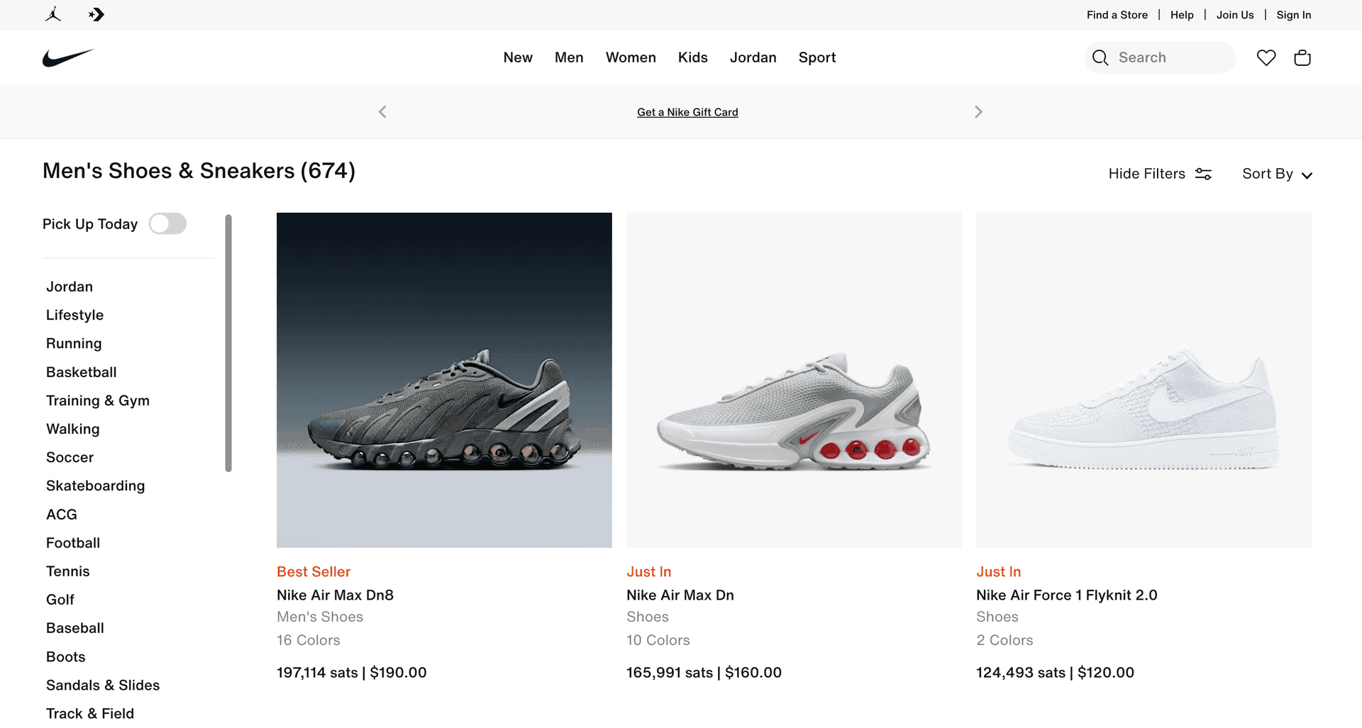 Nike with Bitcoin prices