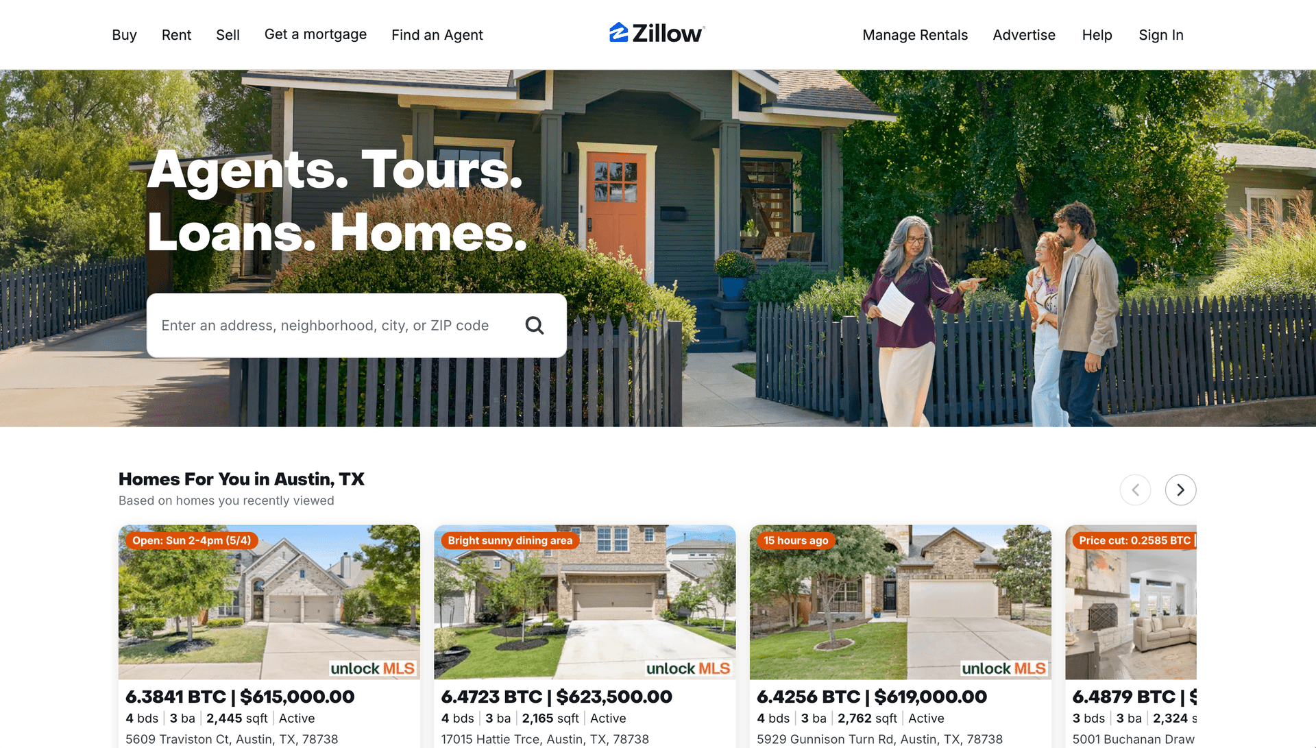 Zillow with Bitcoin prices